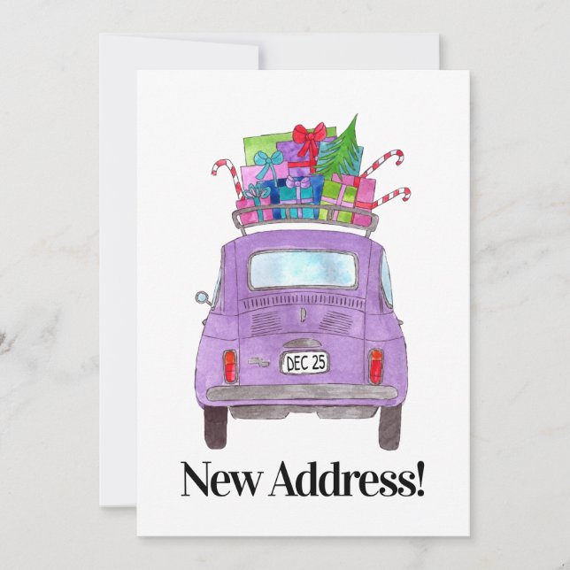 New Address Retro Fiat 500  with Gifts Invitation (Front)