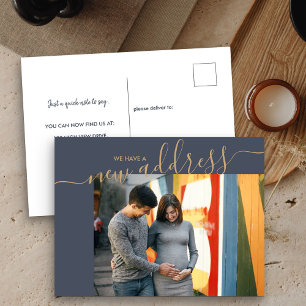 New Address Script Elegant Photo Moving Announcement Postcard