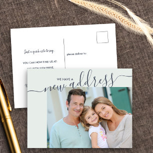 New Address Script Elegant Photo Moving Announcement Postcard