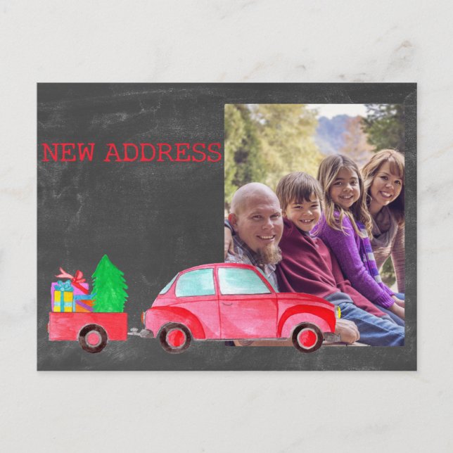New Address watercolor Christmas Car photo card (Front)