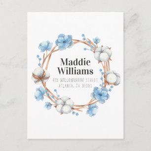 NEW ADDRESS Watercolor Cotton Wreath Postcard