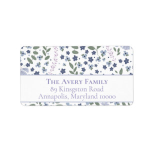 New Address Watercolor Floral Blue and Lavender Label