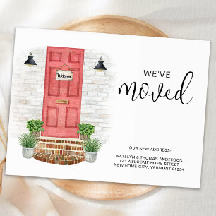 New Address We've Moved Watercolor Red Front Door Announcement Postcard