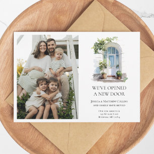 New Address White Watercolor Door Photo Moving Announcement