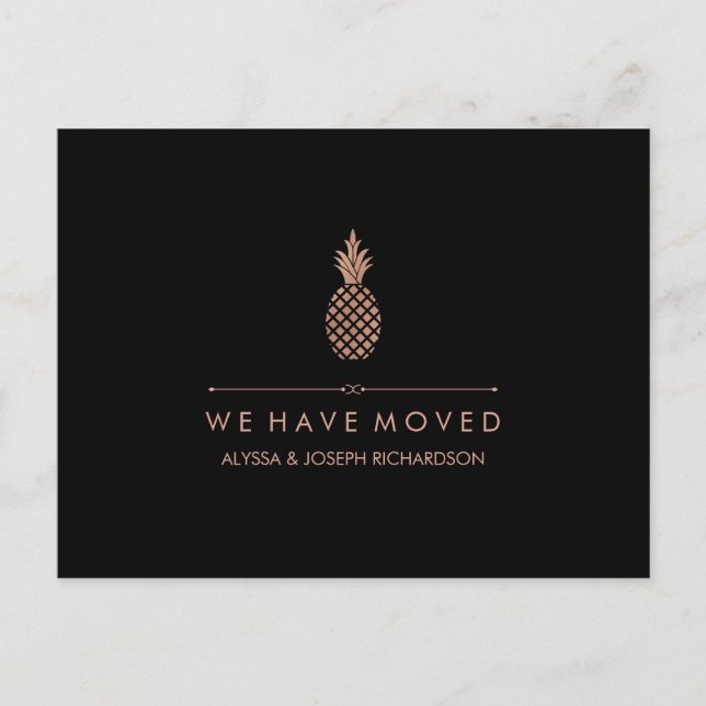 New Address with Faux Rose Gold Look Pineapple Announcement Postcard (Front)