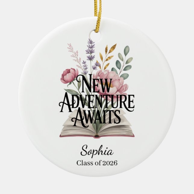 New Adventure Awaits Graduation Personalised Ceramic Tree Decoration (Front)