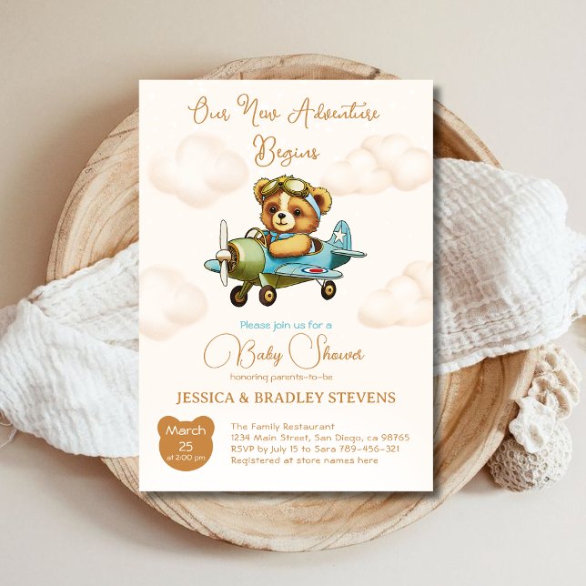 New Adventure Baby Pilot Aeroplane Baby Shower Invitation (New Adventure Baby Pilot Airplane Baby Shower Invitation)