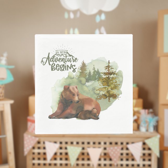 New Adventure Begins Typography Rustic Bears Napkin (Creator Uploaded)