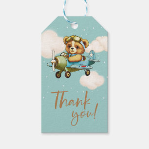 New Adventure Teddy bear Aeroplane Baby Shower Gift Tags