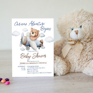 New adventure tiny pilot aeroplane baby shower invitation