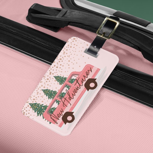 New Adventures Pink Retro Vintage Van Luggage Tag (New Adventures Pink Retro Vintage Van Luggage Tag)