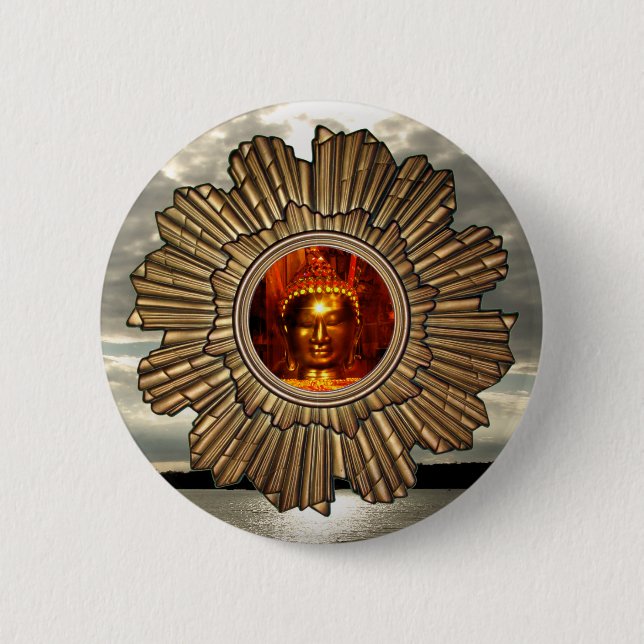 New Age Buddha Sun Brooch 6 Cm Round Badge (Front)