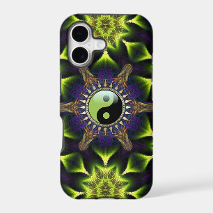 New Age Green YinYang Hexagon Neon Fractals