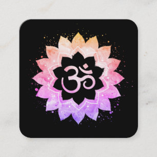 *~* New Age Lotus Flower Mandala Om Aum Symbol Square Business Card