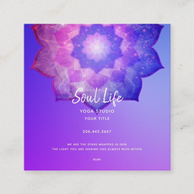 New Age | Violet Lotus Meditation Mandala Square Business Card (Front)