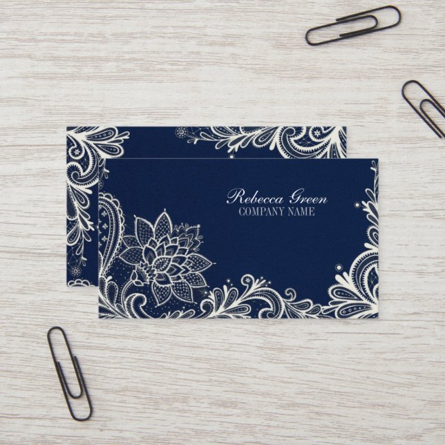 New Age Yoga navy blue henna bohemian lace Business Card (Front/Back In Situ)