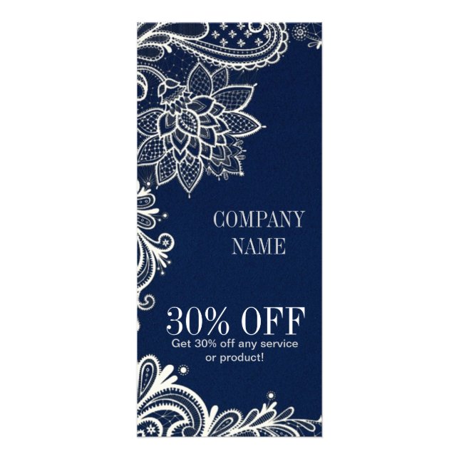 New Age Yoga navy blue henna bohemian lace Rack Card (Front)