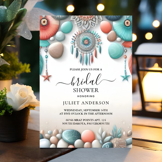 New Aqua Sand Work Stacked Sea Glass Bridal Shower Invitation (Creator Uploaded)