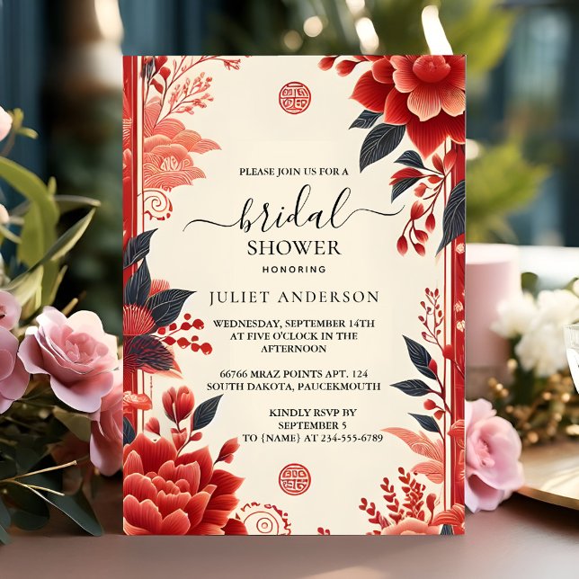New Asian Chinese Bilingual Hei Bold Bridal Shower Invitation (Creator Uploaded)