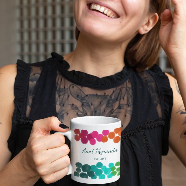 New Aunt Abstract Rainbow Polka Dots Personalised Coffee Mug (Creator Uploaded)