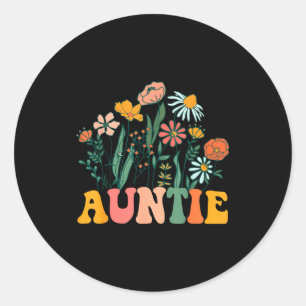 New Auntie Wildflower First Birthday & Baby Sh Classic Round Sticker