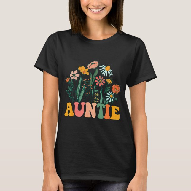 New Auntie Wildflower First Birthday &amp; Baby Sh T-Shirt (Front)
