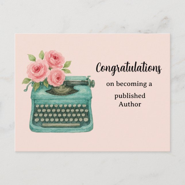 New Author Congratulations Typewriter  Postcard (Front)