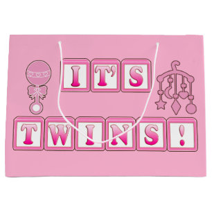 New Babies: It's Twins in Pink Large Gift Bag