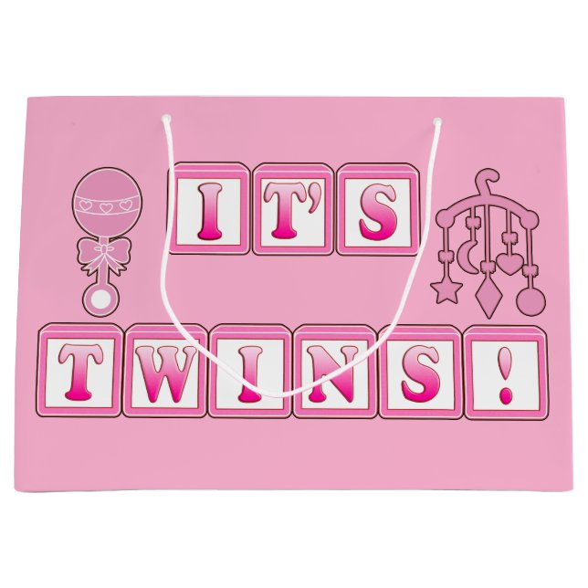 New Babies: It's Twins in Pink Large Gift Bag (Front)