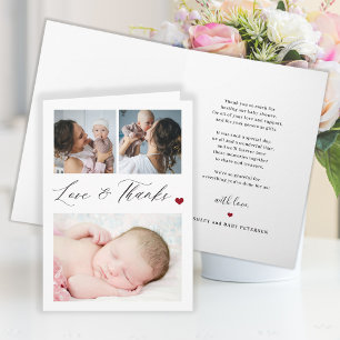 New baby 3 photo collage elegant thank you card
