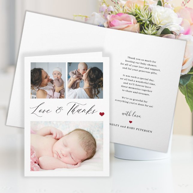 New baby 3 photo collage elegant thank you card (Creator Uploaded)