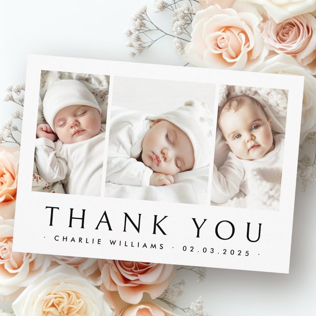 New baby announcement 3 photo thank you card (New baby announcement 3 photo thank you card)