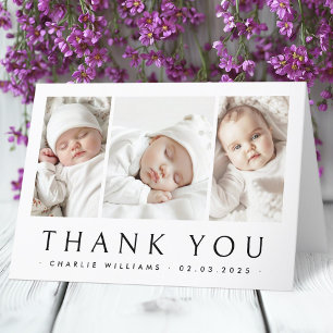 New baby announcement 3 photo thank you card