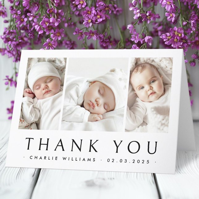 New baby announcement 3 photo thank you card (New baby announcement 3 photo thank you card)