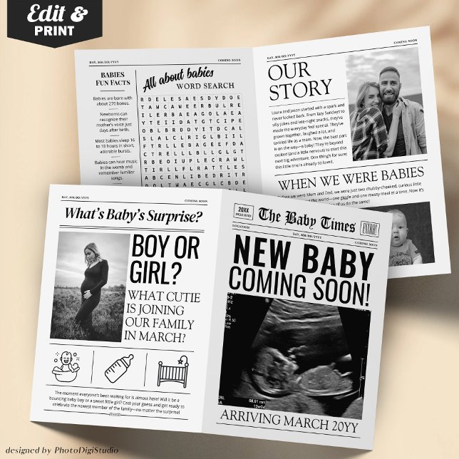 New Baby Announcement Card | Newspaper Baby Coming (New Baby Announcement Card | Newspaper Baby Coming)