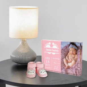 New Baby Announcement Girl Birth Stat Photo Block