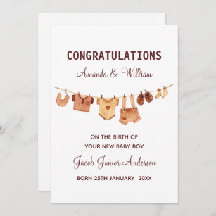 New Baby-Baby Clothes Congratulations Personalised Card