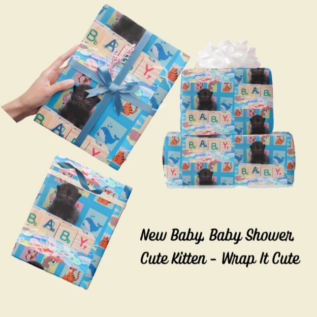 New Baby, Baby Shower, Kitten  Wrapping Paper (baby kitten wrapping paper)