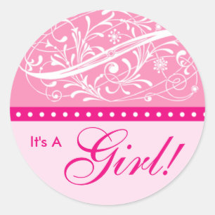 New Baby   Birth Announcement   Baby Shower Pink Classic Round Sticker