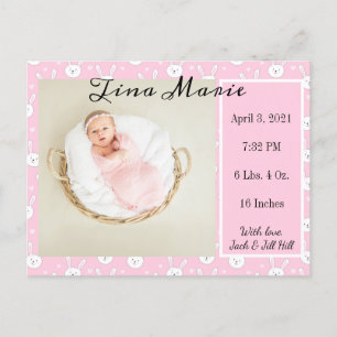 New Baby Birth Announcement Bunny Rabbit Photo Postcard