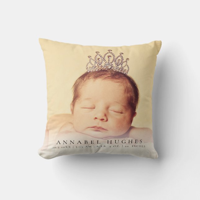 New Baby Birth Announcement Nursery Cushion Pillow (Front)