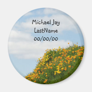 New Baby Birth magnets Name Birth Date Poppies
