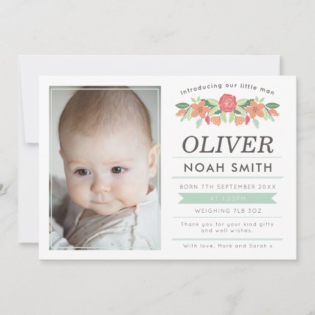 New baby boy announcement/thank you card (Front)