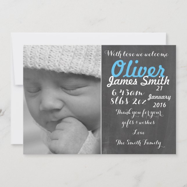 New Baby Boy/ Birth Announcement Card/Personalized (Front)