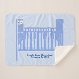 New Baby Boy Blue Crib Personalised Baby Sherpa Blanket