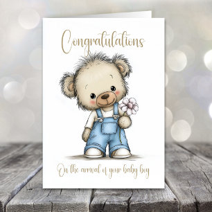 New Baby Boy Congratulations Teddy Bear Card