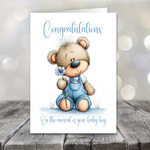 New Baby Boy Congratulations Teddy Bear Card