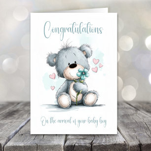 New Baby Boy Congratulations Teddy Bear Card