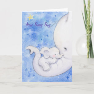 New Baby Boy, Cute Elephant Mother holding a Baby. Card
