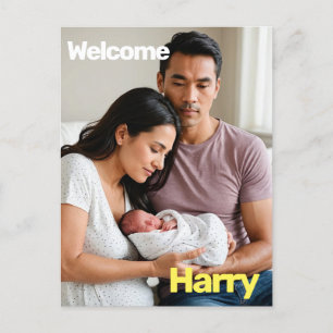 new baby boy girl birth announcement photo modern postcard